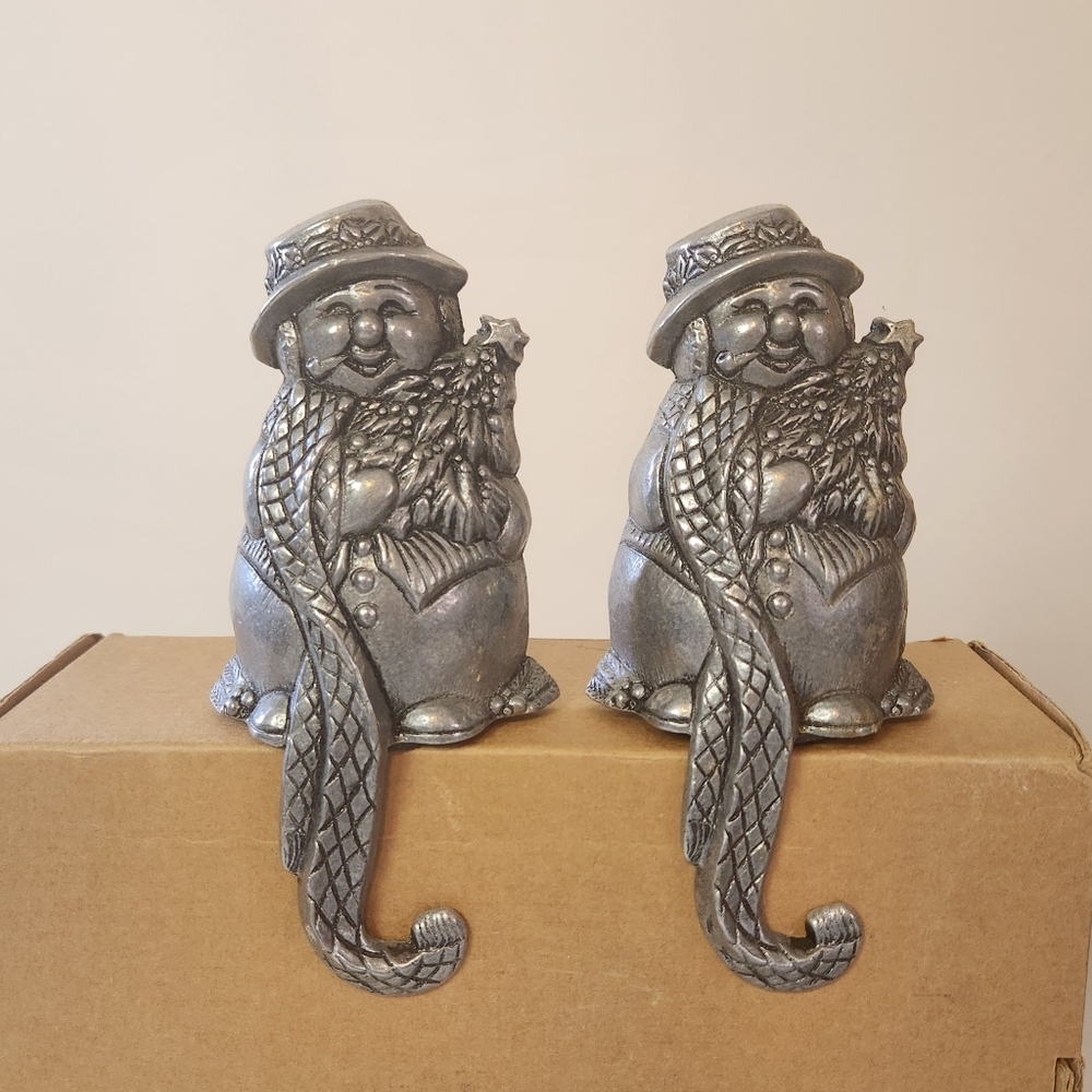 Carson Pewter Snowman Christmas Stocking Hanger Silver Tone Vintage Decor Frosty
